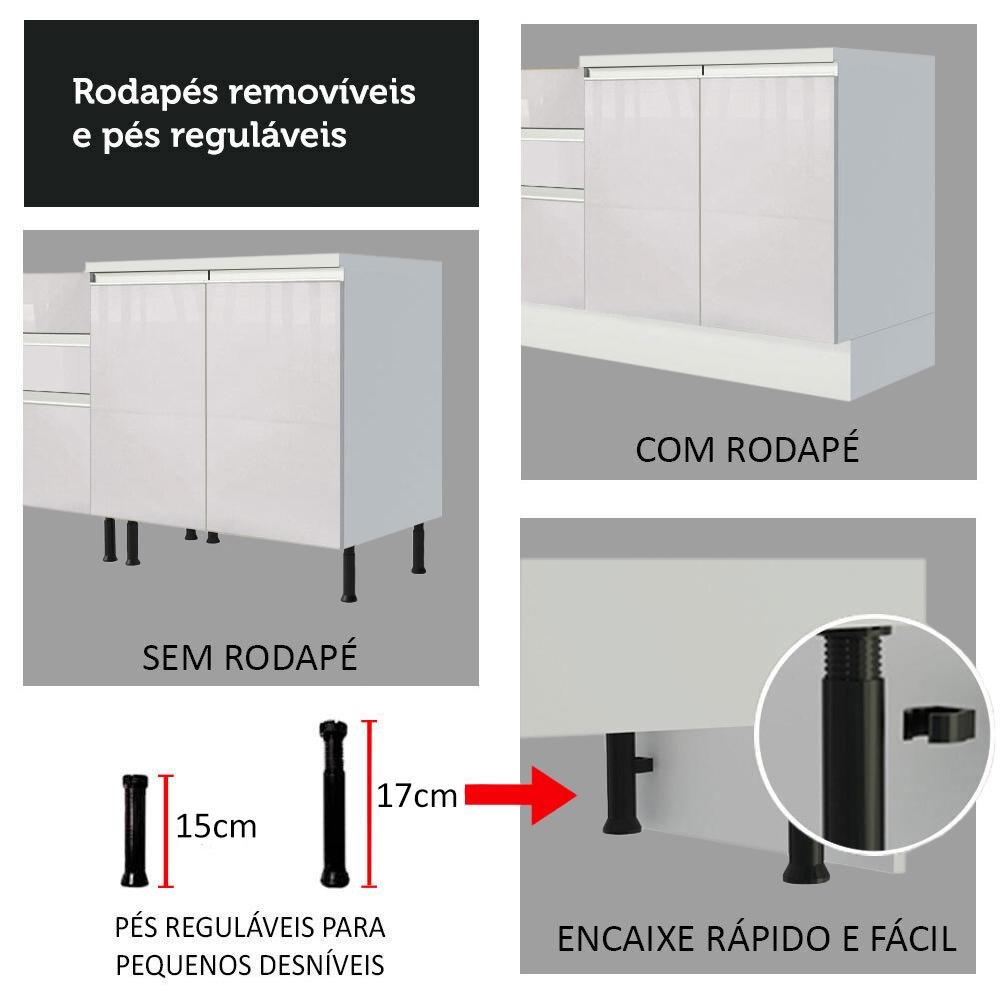 Armário de Cozinha Completa 100% MDF 300cm Frentes Branco Brilho Smart Madesa 02 - 11