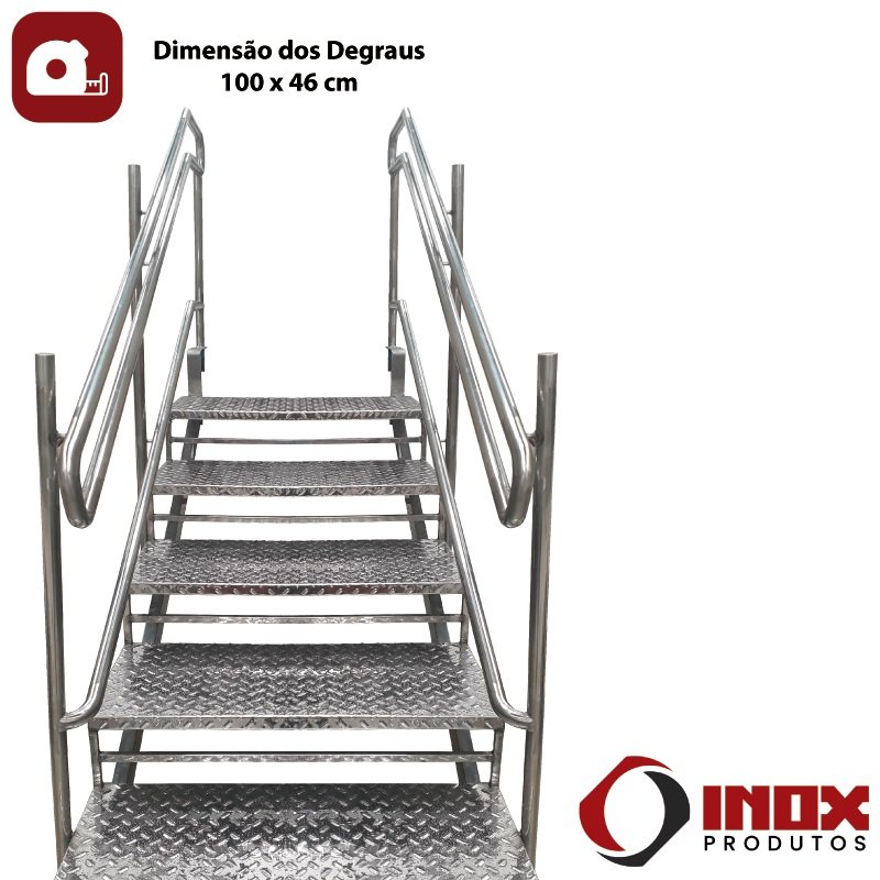 Escada Inox Acessível para Piscina Facility - Inox 304 (4 Degr.) de 80 a 90 Cm de Profundidade - 5