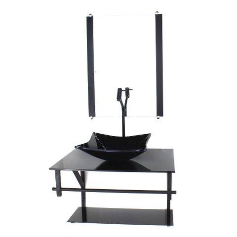 GABINETE DE VIDRO PARA BANHEIRO 60CM AP CUBA QUADRADA PRETO FULL COM TORNEIRA PRETA