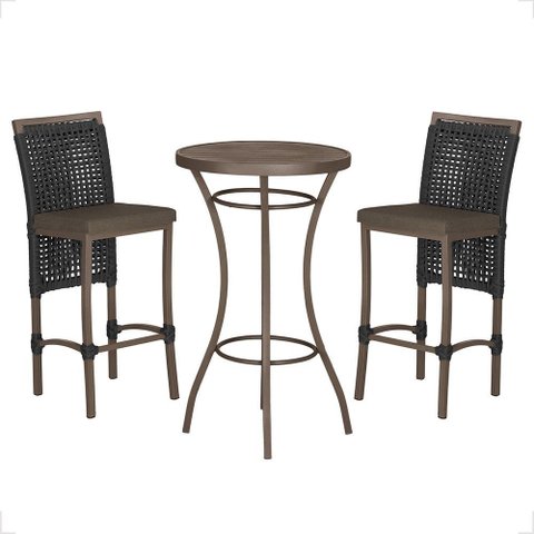 Mesa Bistrô e 2 Banquetas Roma Marrom Corda Náutica Estofado 9 Trama Original