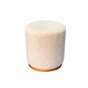 Puff Barcelona Decorativo com Linho Bege e Base Madeira Tna Decor