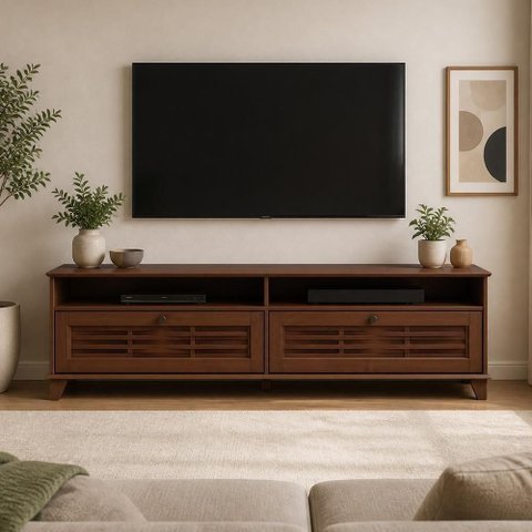 Rack Aton S05 para TV 65" 180cm Madeira Maciça 2 Portas Amadeirado Lyam Decor