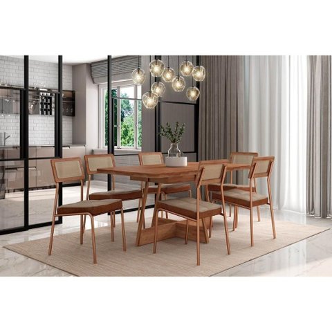 Mesa Sala Jantar Átria 160cm + 6 Cadeiras Lux Rose Carraro