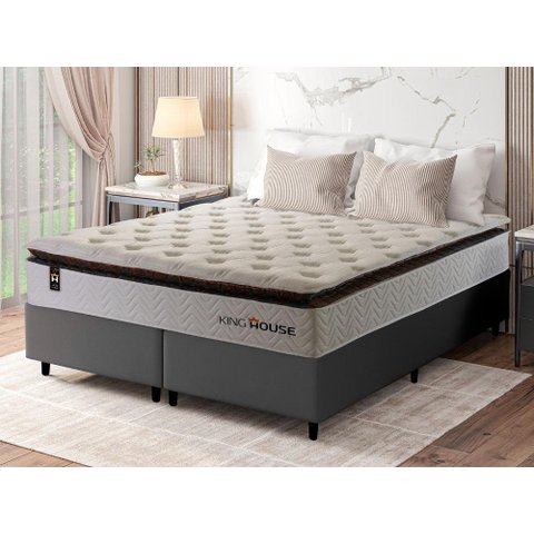 Conjunto Cama Box Queen c/ Molas Ensacadas New York Cinza 158x198x73