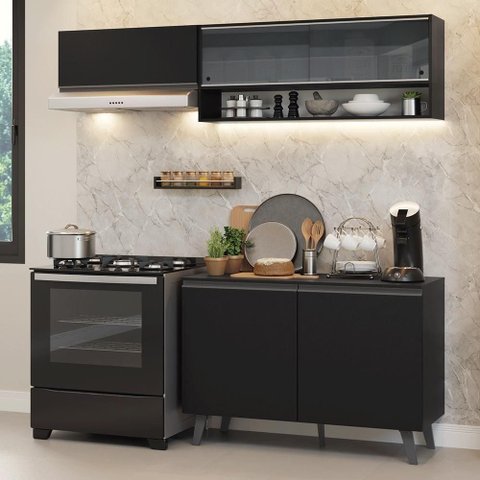 Armário de Cozinha Compacta 200 Cm Preto Nice Madesa 10 Preto