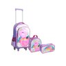 Kit Mochila Rodinhas e Alças + Estojo + Lancheira Flamingo Feminina Poliester + Pvc 16" Yepp Rainbow - 4