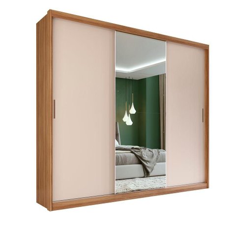 Guarda Roupa Casal Olívia 3 Portas de Correr 2 Gavetas MDF Amêndola Touch- Off White Demóbile