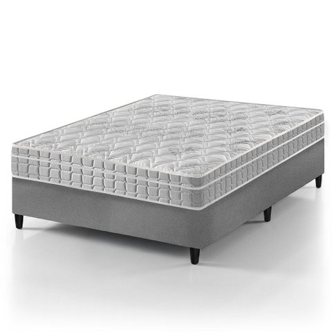 Cama Box Casal Cinza + Colchão Espuma D33 Zidi Hanover Orthopedic 138x188x61cm