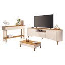 Ver imagem 1 de Rack Bancada Elara com Mesa de Centro Liz e Aparador Fiero Off White Cinamomo - Hb Móveis