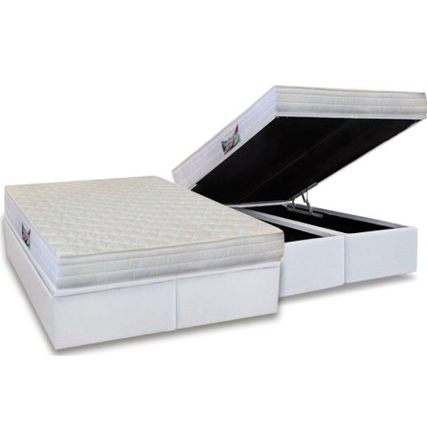 Cama Box Baú Queen: Colchão Anatômico Herval D28 / AG65 Frontier + Base CRC Courano White(158x198