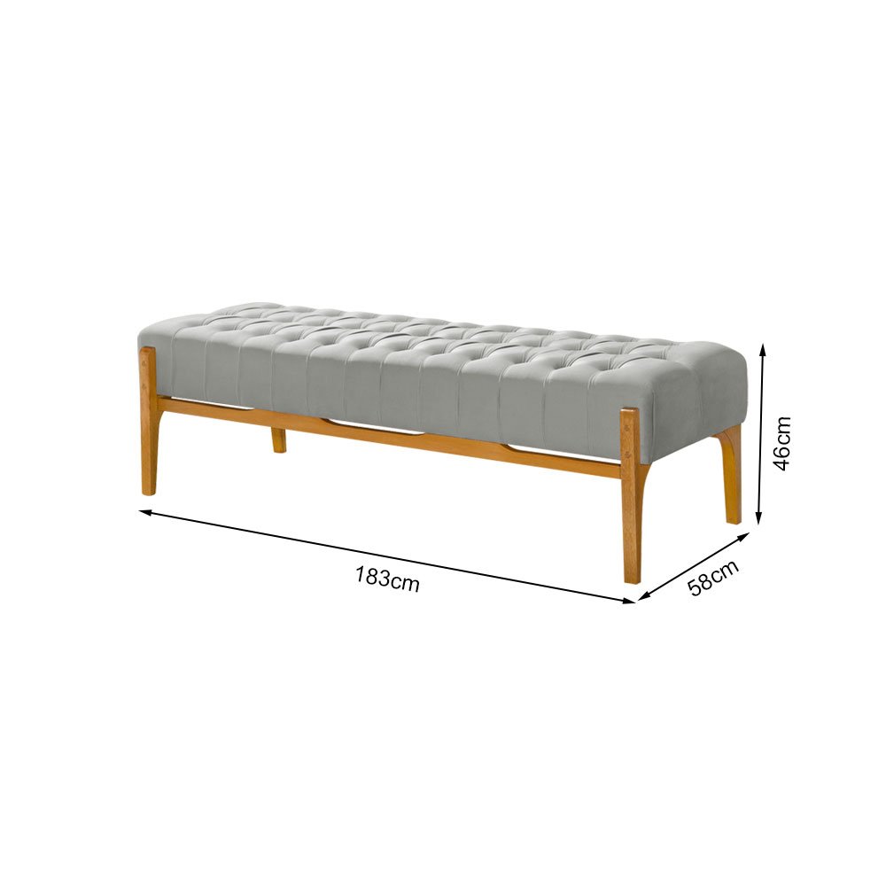 Recamier Base em Madeira Puerto 1,83m Capitonê Veludo Cinza Claro - 5