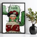 Ver imagem 1 de Quadro Frida com Cacto e Passarinho 24x18cm:moldura Preta