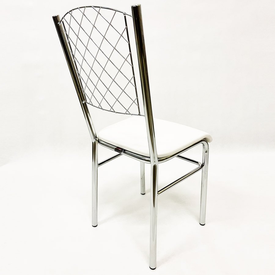 Kit 6 Cadeiras de Cozinha com reforço cromada encosto grade assento branco - Poltronas do Sul - 5
