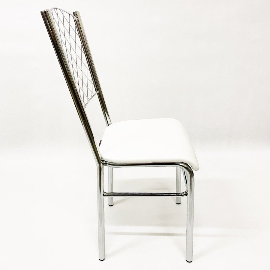 Kit 6 Cadeiras de Cozinha com reforço cromada encosto grade assento branco - Poltronas do Sul - 4