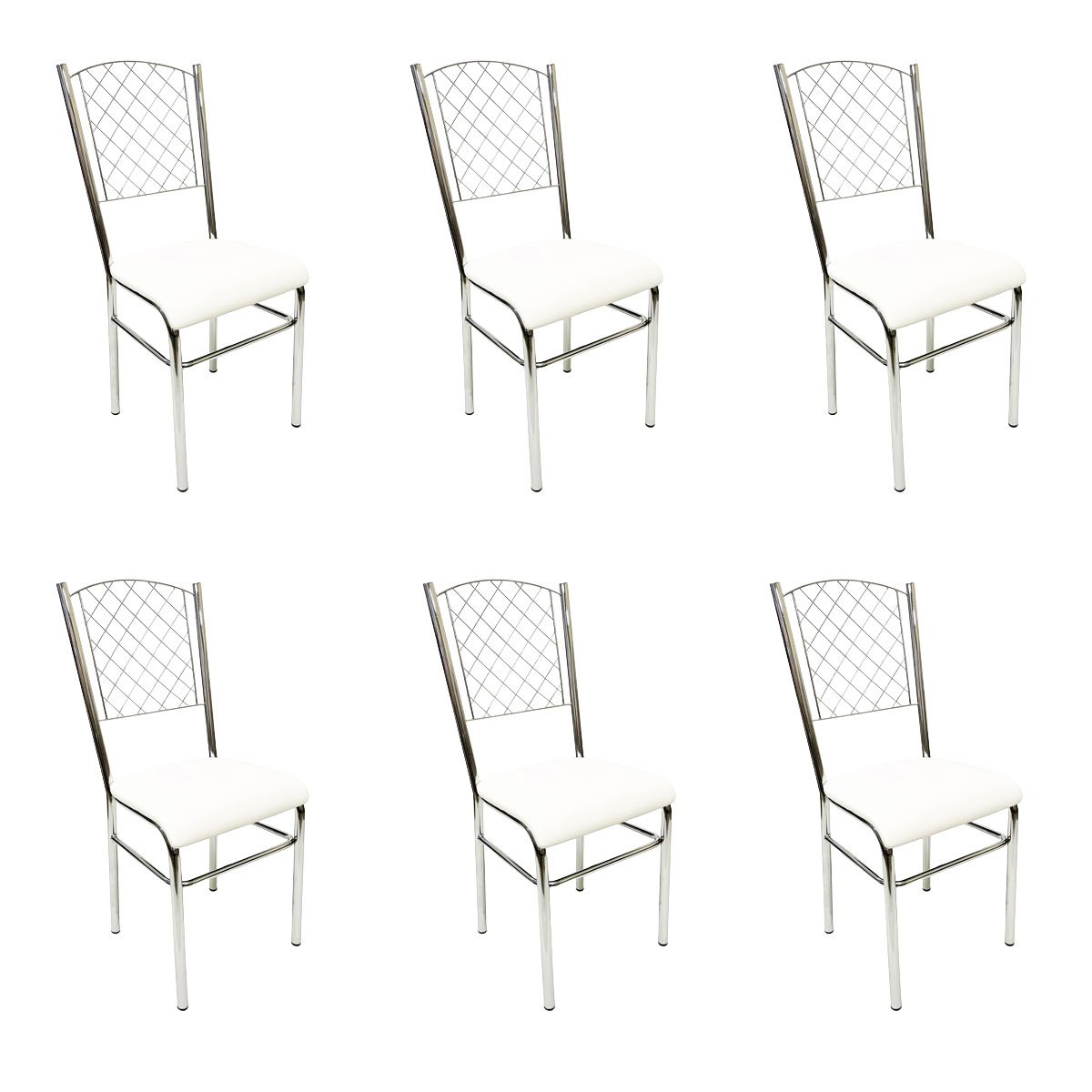 Kit 6 Cadeiras de Cozinha com Reforço Cromada Encosto Grade Assento Branco - Poltronas do Sul - 1