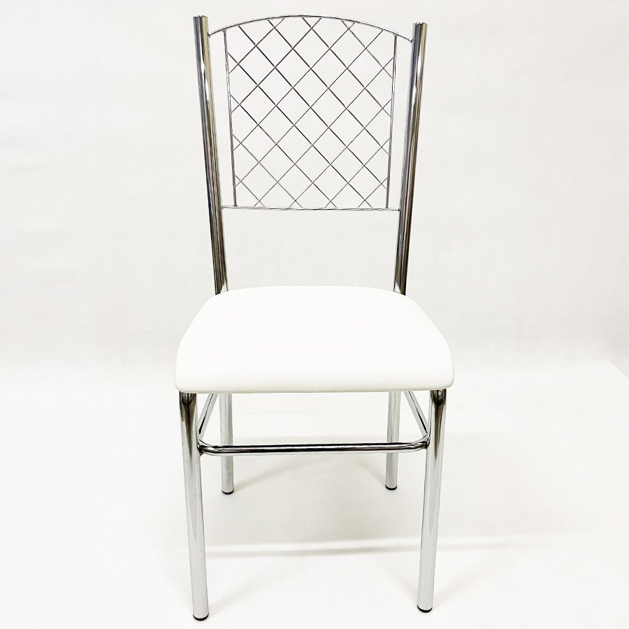 Kit 6 Cadeiras de Cozinha com reforço cromada encosto grade assento branco - Poltronas do Sul - 2