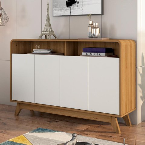 Buffet Aparador Retrô 4 Portas Eccos Nature/Off White