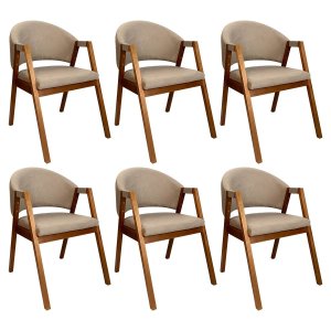 Kit 6 Cadeiras de Jantar Madeira Maciça Amêndoa Ravena Estofada Suede Bege Ccs