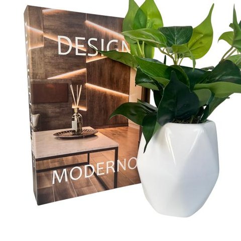 Decoração sala quarto livro fake + vaso bojo branco decor
