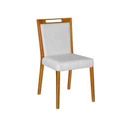 Cadeira Jantar Estofada Linho Cinza Cristal Base Madeira Maciça Mel - 1 Cadeira Jantar Estofada Linho Cinza Cristal Base Madeira Maciça Mel - 1