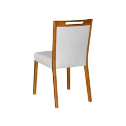 Cadeira Jantar Estofada Linho Cinza Cristal Base Madeira Maciça Mel - 4 Cadeira Jantar Estofada Linho Cinza Cristal Base Madeira Maciça Mel - 4
