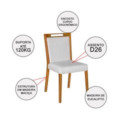 Cadeira Jantar Estofada Linho Cinza Cristal Base Madeira Maciça Mel - 2 Cadeira Jantar Estofada Linho Cinza Cristal Base Madeira Maciça Mel - 2