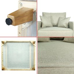 Poltrona Sofa Benny Linho Bege com Almofada Base de Madeira Castanho - Arkell - 7