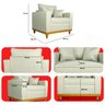 Poltrona Sofa Benny Linho Bege com Almofada Base de Madeira Castanho - Arkell - 9