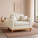 Ver imagem 1 de Poltrona Sofa Benny Linho Bege com Almofada Base de Madeira Castanho - Arkell