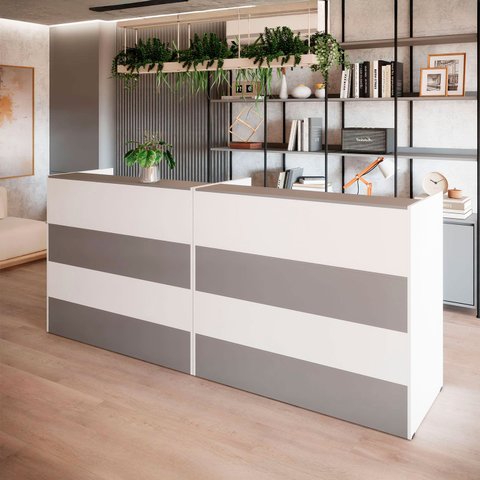 Balcões para Recepção Atendimento Escritório 240 Cm F5 Cor:cinza Sagrado com Branco
