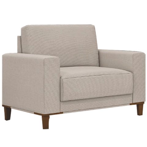 Poltrona Decorativa Sala de Estar Living Pés Madeira Viso M03 Linho Cru - Lyam Decor