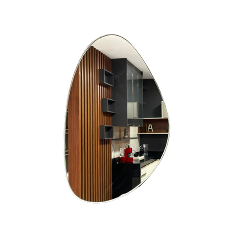 Espelho Orgânico com Alça de Couro Sintético com 45x70 Decoração Banheiro Sala:preto