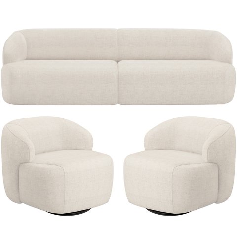 Sofá 4 Lugares Curvo Orgânico com 02 Poltronas para Sala Living 280cm Barolo L06 Linho Mescla - Lyam