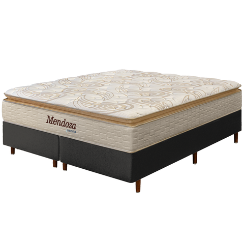 Cama Box Preta + Colchão King Size Mendoza Molas Ensacadas Pillow Top 193x203x71cm - Extra Macio