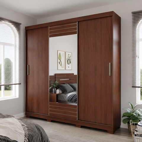 Guarda Roupa Ipanema 3 Portas Slide Glass 4 Gavetas MDF Pm Home
