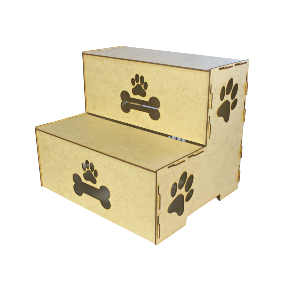 Escada De Pet Feita Em Madeira 100% MDF Natural Para Cachorro E Gato 30cm De Altura 2 Degraus