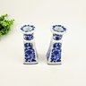 Castiçal Azul E Branco 15x6cm Candelabro Porcelana Kit 2pc - 2