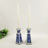 Castiçal Azul E Branco 15x6cm Candelabro Porcelana Kit 2pc - 3