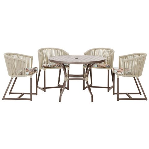 Mesa com 4 Cadeiras de Jantar Roma 100cm e Noronha em Aluminío Marrom Corda Nautica Estofado 6 Trama