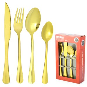 Faqueiro Conjunto Jogo Talheres Inox 24 Peças Luxo:DOURADO