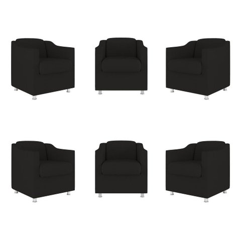 Kit 6 Poltronas Decorativas Tilla Consultório Recepção Sala Cor:preto