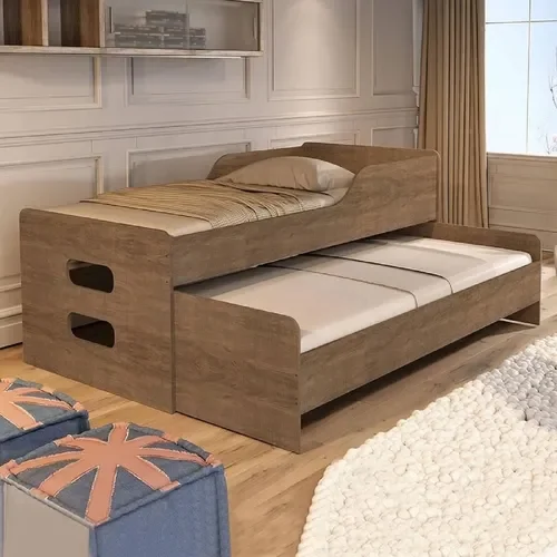 Cama Solteiro Elis Castanho - Com Auxiliar 100% Mdf - Basoto - 1