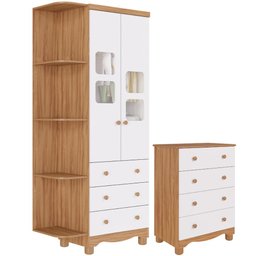 Quarto Bebê Completo Guarda Roupa Uli 2 Portas C/ Prateleiras Gaveteiro 4 Gavetas 100% Mdf - 2
