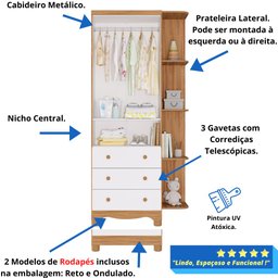 Quarto Bebê Completo Guarda Roupa Uli 2 Portas C/ Prateleiras Gaveteiro 4 Gavetas 100% Mdf - 8