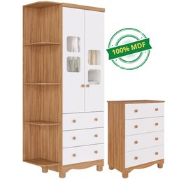 Quarto Bebê Completo Guarda Roupa Uli 2 Portas C/ Prateleiras Gaveteiro 4 Gavetas 100% Mdf - 10