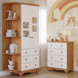 Quarto Bebê Completo Guarda Roupa Uli 2 Portas C/ Prateleiras Gaveteiro 4 Gavetas 100% Mdf