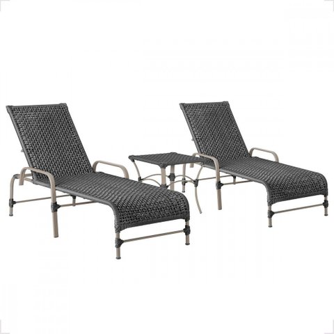 2 Espreguiçadeira Catar e 1 Mesa Garden Cor Fendi Corda Náutica
