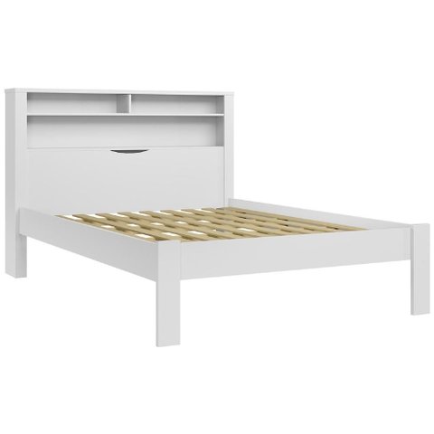 Cama Casal 140cm com Nichos Zuri Branco S01 - Mpozenato