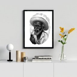 Quadro Preto Velho- Desenho Preto e Branco 24x18cm:madeira Branca - 1