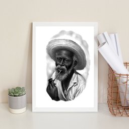 Quadro Preto Velho- Desenho Preto e Branco 24x18cm:madeira Branca - 2